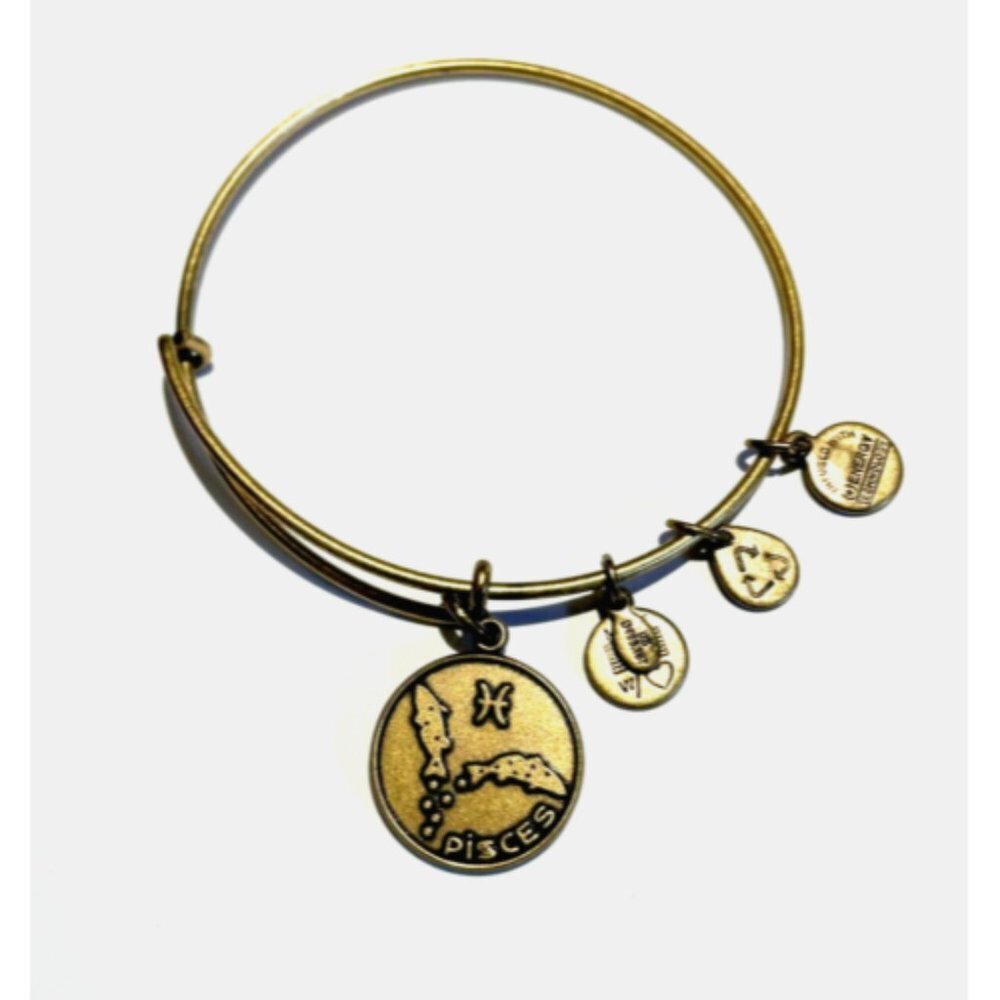 Alex and Ani Women Pisces Charms Bangle Bracelet Zodiac Gold Plated Adjustable